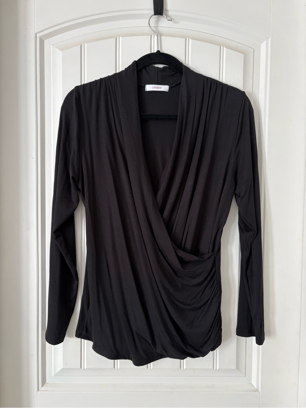 Cherish Black Draped Wrap Long Sleeve Top